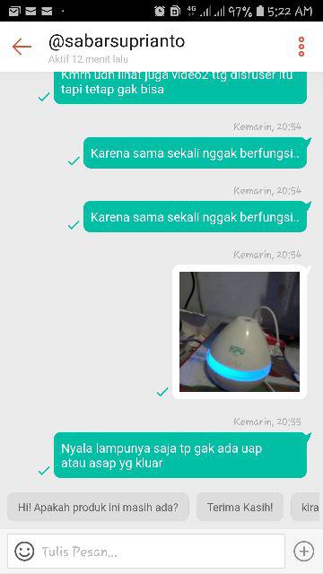 Air Mist Humidifier Aroma Terapi Diffuser Essential Oil Ultrasonic Led Air Diffuser 200ml