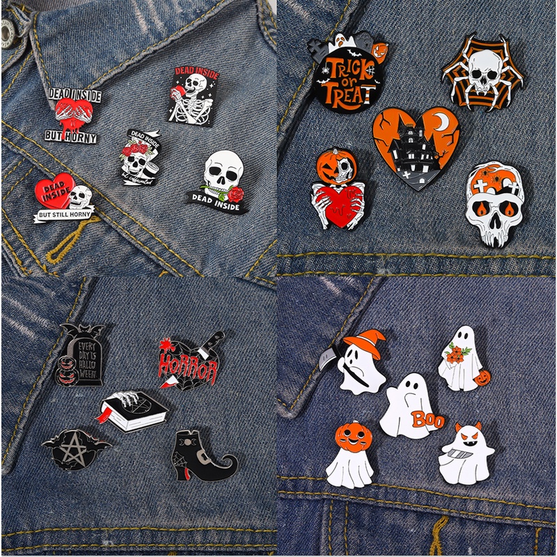 Bros Pin Enamel Desain Tengkorak Setan Peti Mati Gaya Gothic Punk Untuk Pesta Halloween