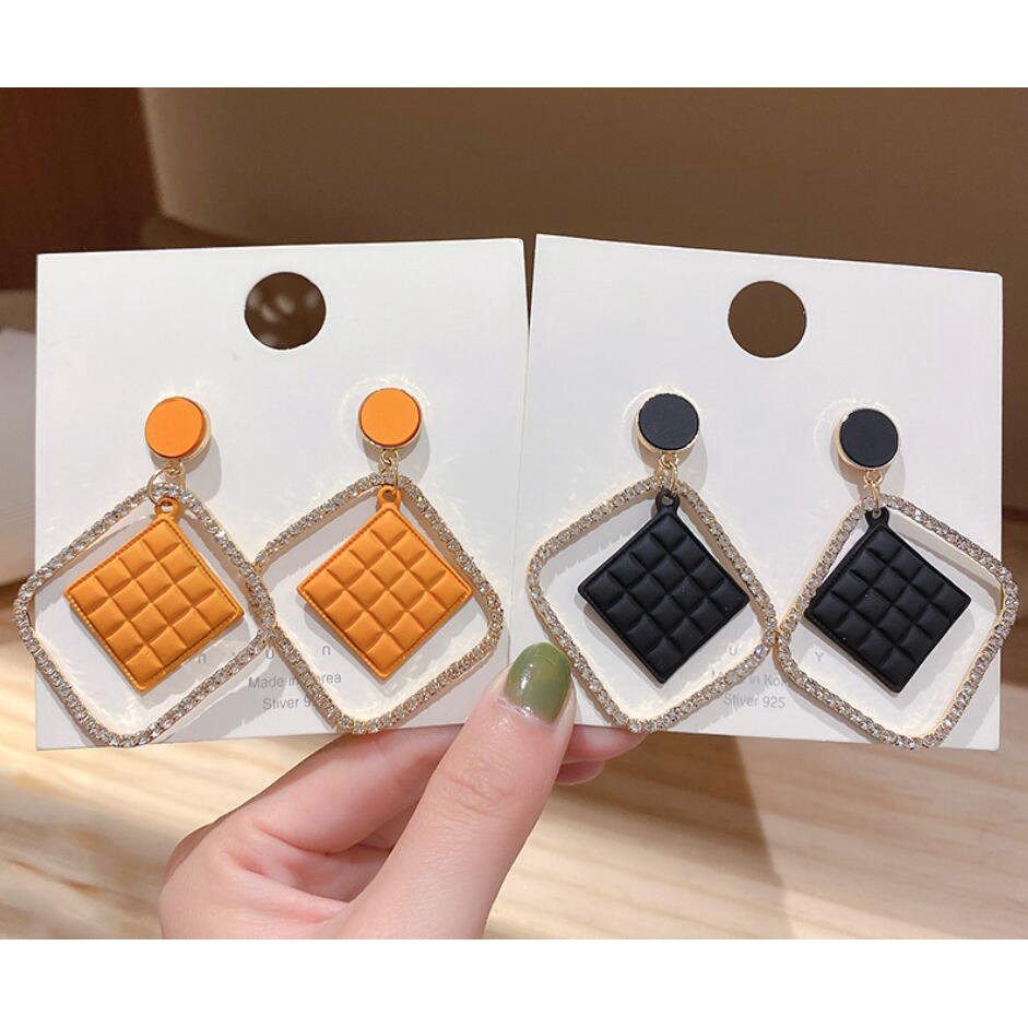 925 jarum perak Korea square trendy berlian imitasi anting-anting fashion geometris sederhana berlia