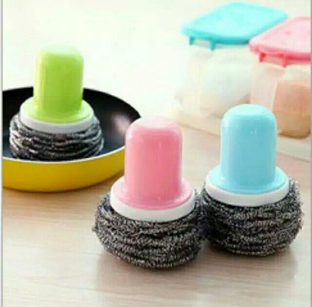 Js1226 Sikat Kawat Panci Kuali  Bulat Gagang Plastik / Sikat Kawat Pembersih Panci /brush Steel Wool