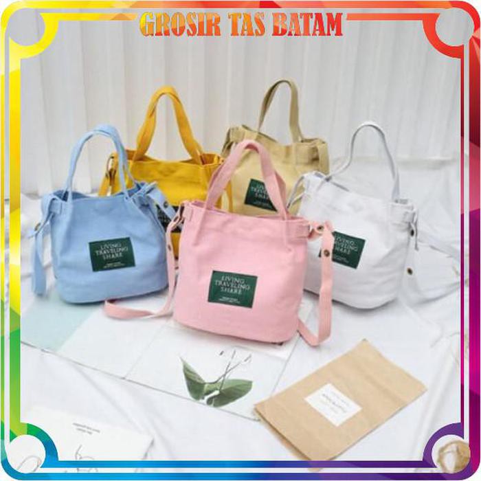 

lidya_viani W046 Tas Selempang Wanita Kanvas Korea Tote Bag Canvas Traveling Mini Import