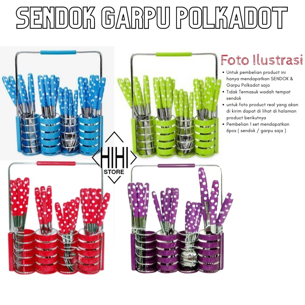 Sendok Garpu Makan Polkadot (ISI 6pcs) - Sendok Makan Polkadot - Sendok Garpu Polkadot isi 6 - Sendok Makan