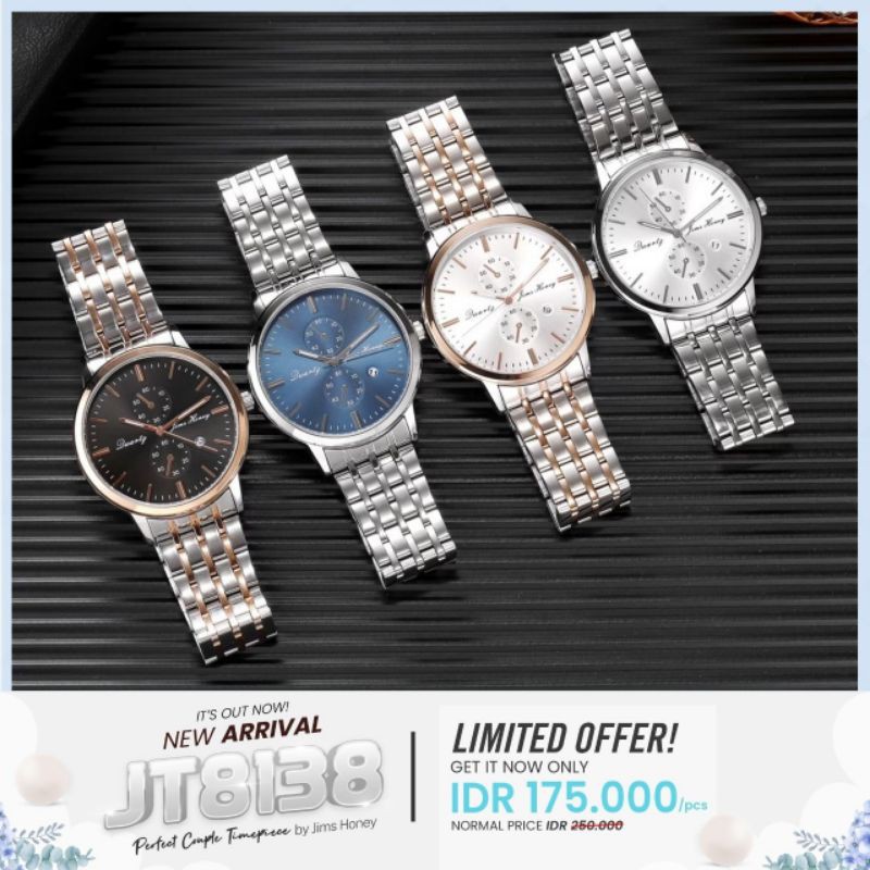 JAM TANGAN 8138 JIMS HONEY Jam Tangan Pria Wanita Couple Elegant ORI