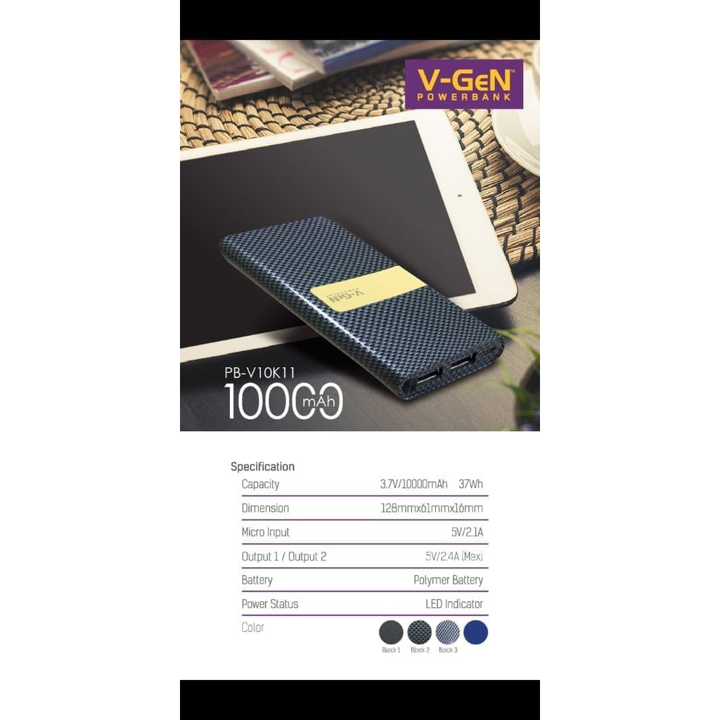 Powerbank V-GeN Platinum V10K11 10000 mAh 2 Port (Power Bank VGEN)