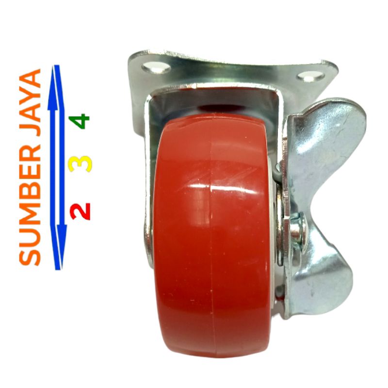 Roda Trolley Merah Hidup dan Rem 2 inch Termurah Roda Troli2 inch