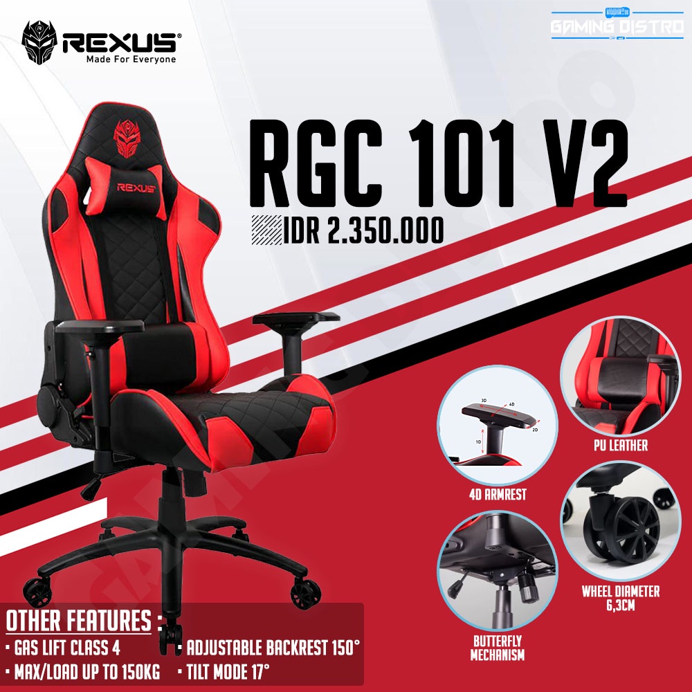 Rexus Gaming Chair - Kursi Gaming Rexus RGC 101 - Merah