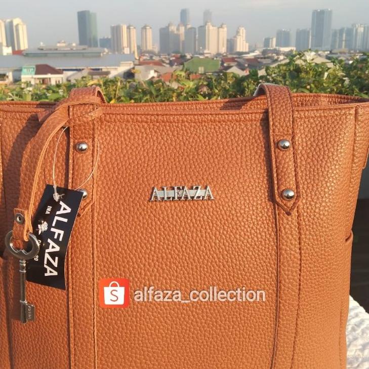 ALFAZA Tas Tote Wanita Jumbo Tas Kantor Tas Kuliah Bahan Kulit Jeruk