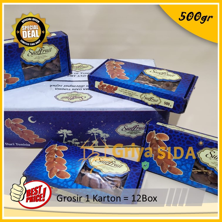 Kurma Tunisia Sun fruit frutt Sunfrutt 500 gr per karton