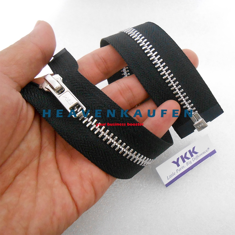 Resleting Zipper YKK 30 cm Atau 12 inch Hitam Silver Open End Buka Lepas Type Gigi Besi Metal