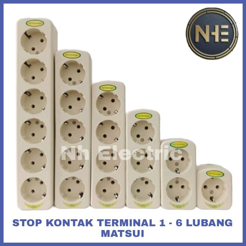 Stop Kontak Arde 1,2,3,4,5,6 Lubang Matsui - Colokan Terminal 1 - 6 Lubang Lampu Kuningan Matsui