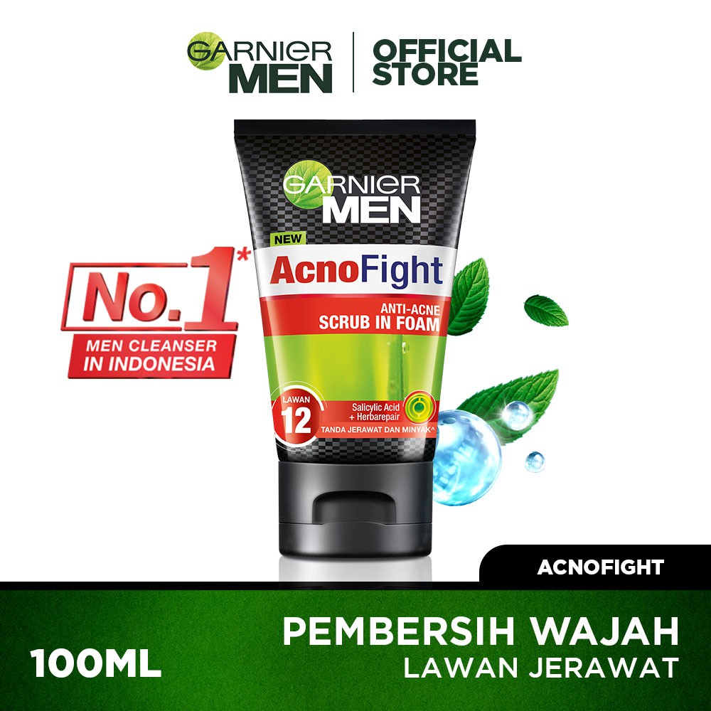 Garnier Men Acno Fight AntiAcne Scrub In Foam Cleanser 100 ml (Untuk