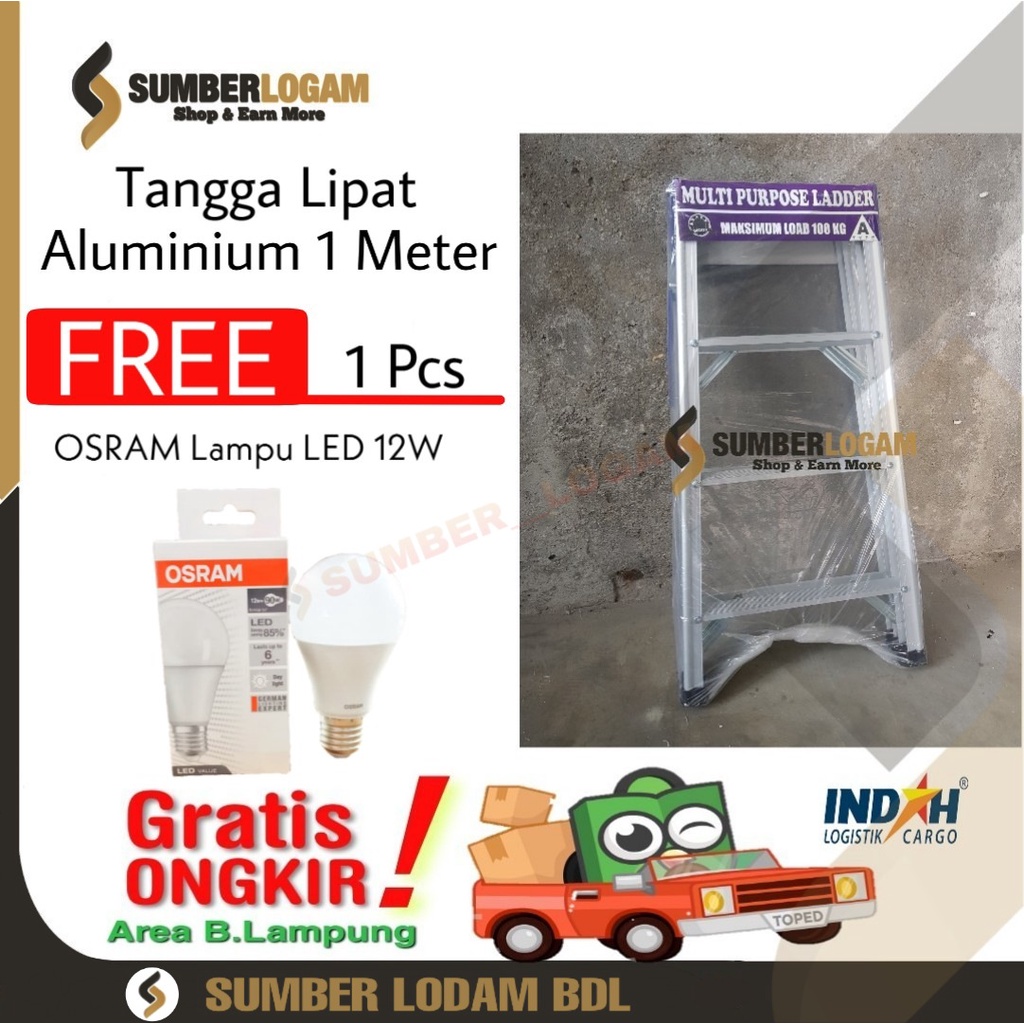 Tangga Lipat Aluminium 1 Meter BONUS OSRAM Lampu LED 12W
