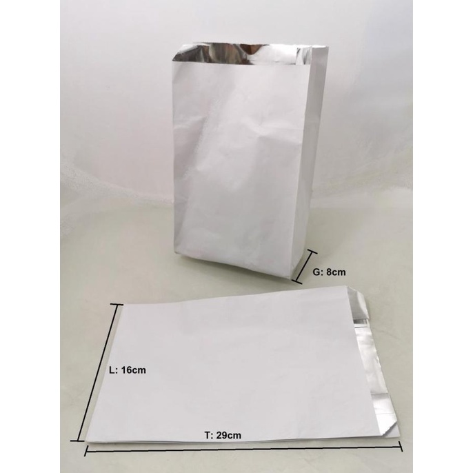 

(BISA COD) Paperbag Flat Alumunium foil 29X16X8cm 50pcs Tahan Panas Dingin,Minyak TERJAMIN Kode 1102
