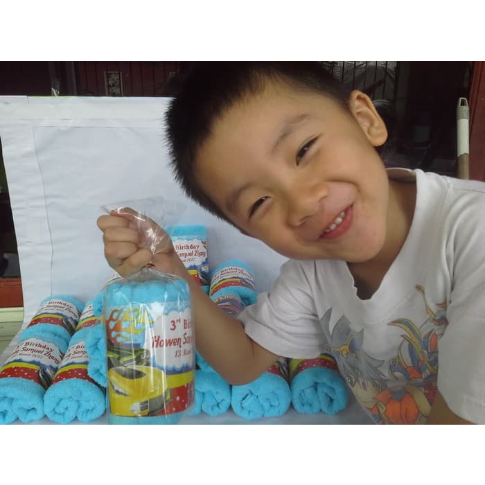 Souvenir Handuk Label Custom Hampers Bingkisan Ultah Anak Baby One Month Akikah Milad Akikah