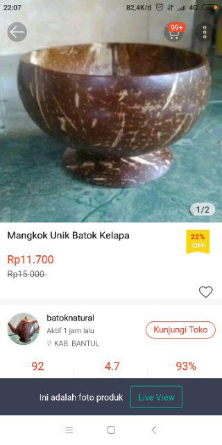 Mangkok Soto Batok Kelapa Kaki Bambu Hitam Diameter 11-12 Cm