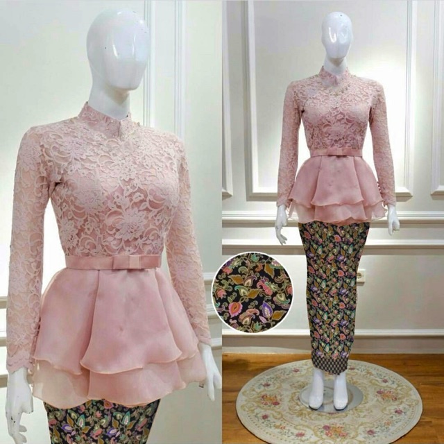 Kebaya Setelan Model Brokat Brukat Mix Organza Rok Lilit Kebaya