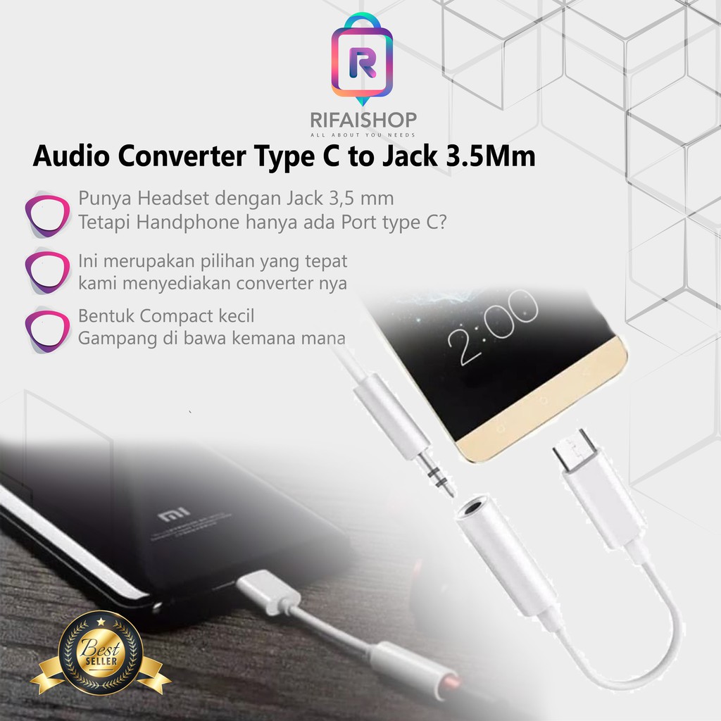 AUDIO TYPE C Converter To HEADPHONE JACK AUDIO 3.5 mm