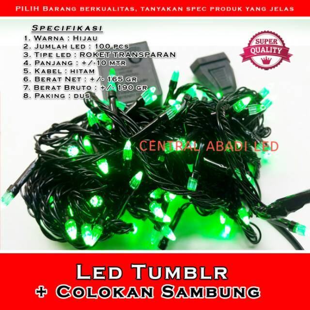Lampu Hias Natal Green kabel hitam+colokan sambung