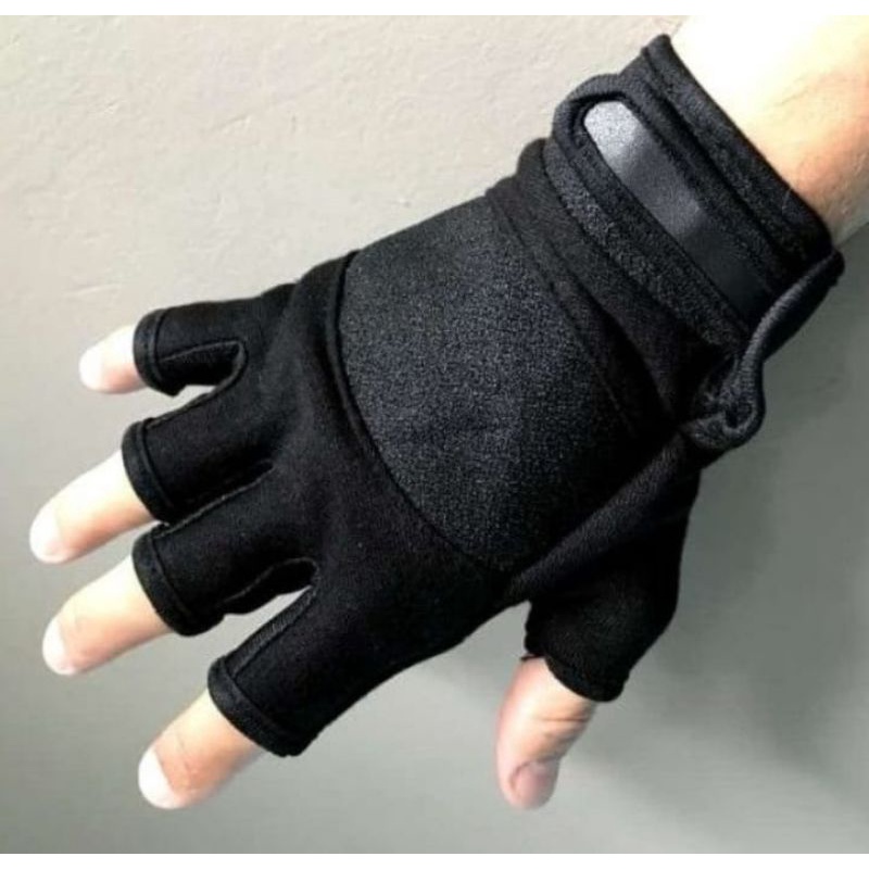 SARUNG TANGAN SETENGAH JARI/MOTOR CICLE GLOVES WARNA HITAM POLOS PRIA DAN WANITA