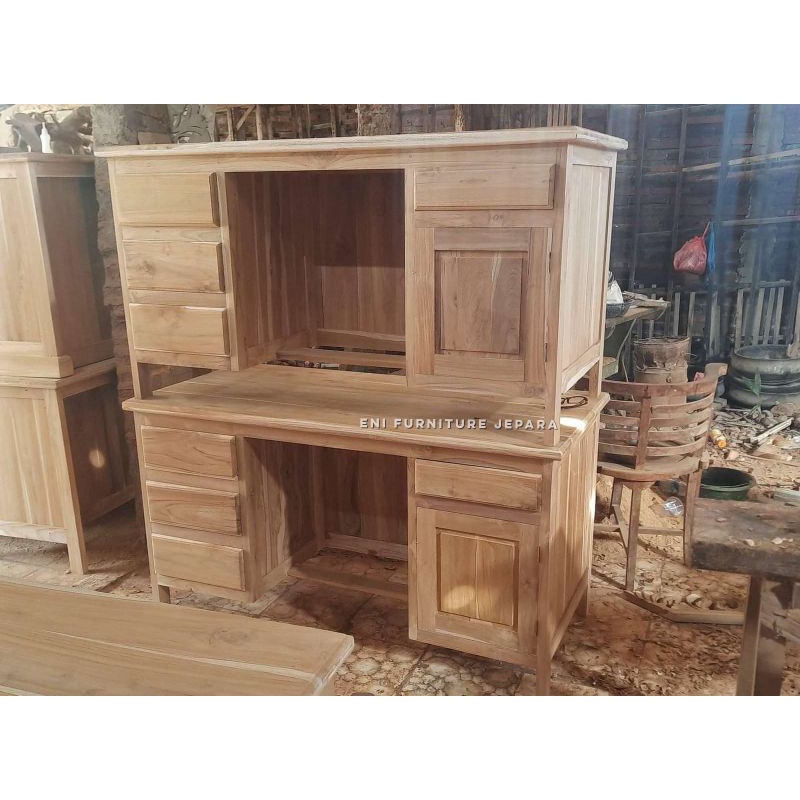 Promo Meja Kantor Satu Biro Kaki Biasa - Meja Kantor Jati Asli - Meja Kerja Satu Biro Jati