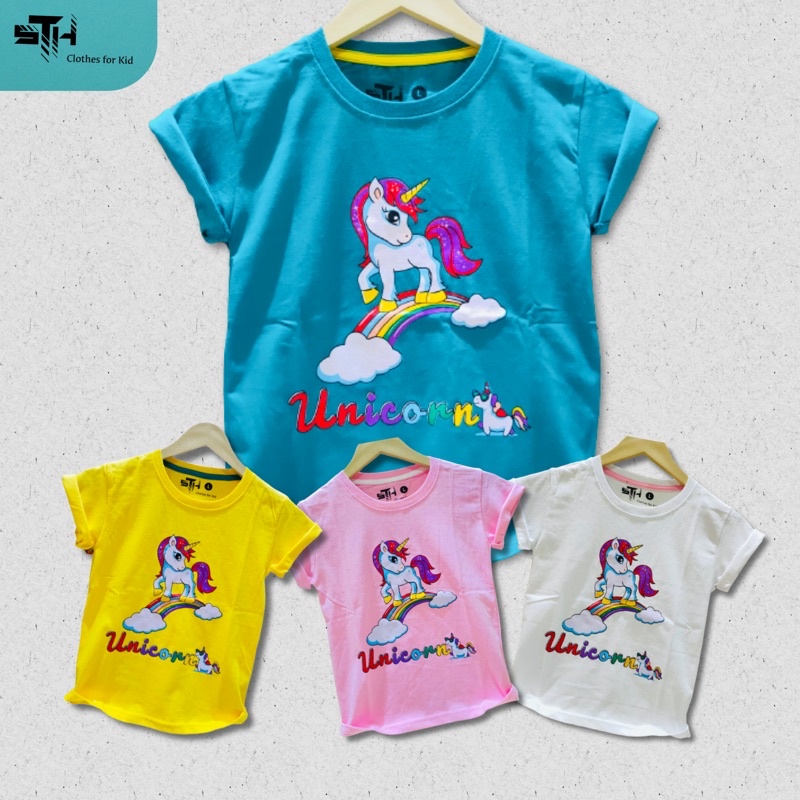 STH 1-10 tahun [ S/M/L/XL/XXL ] Baju Kaos Anak Perempuan Cewek PREMIUM DISTRO Bahan Katun Cotton Combed - Unicorn