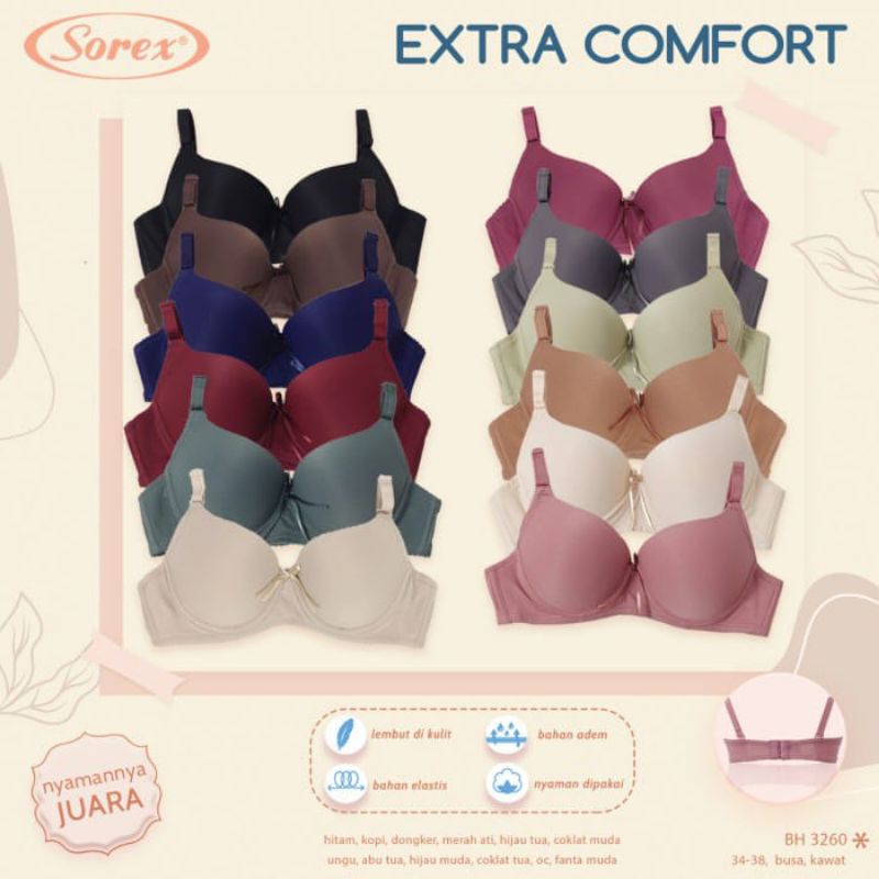 ASLI Sorex 3260 Bra BH Berkawat Busa Sedang Extra Comfort Cup B Kait 2