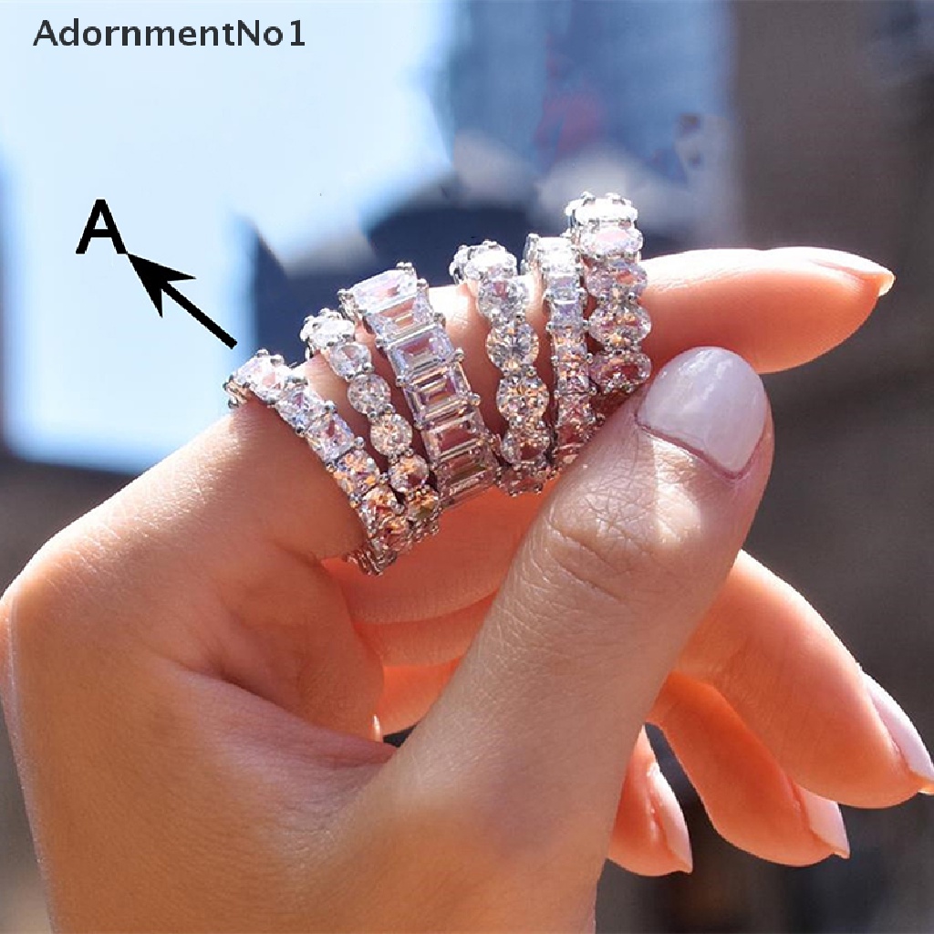 (AdornmentNo1) Cincin Kawin / Tunangan Aksen Kristal Zircon Untuk Perhiasan Wanita / Pesta