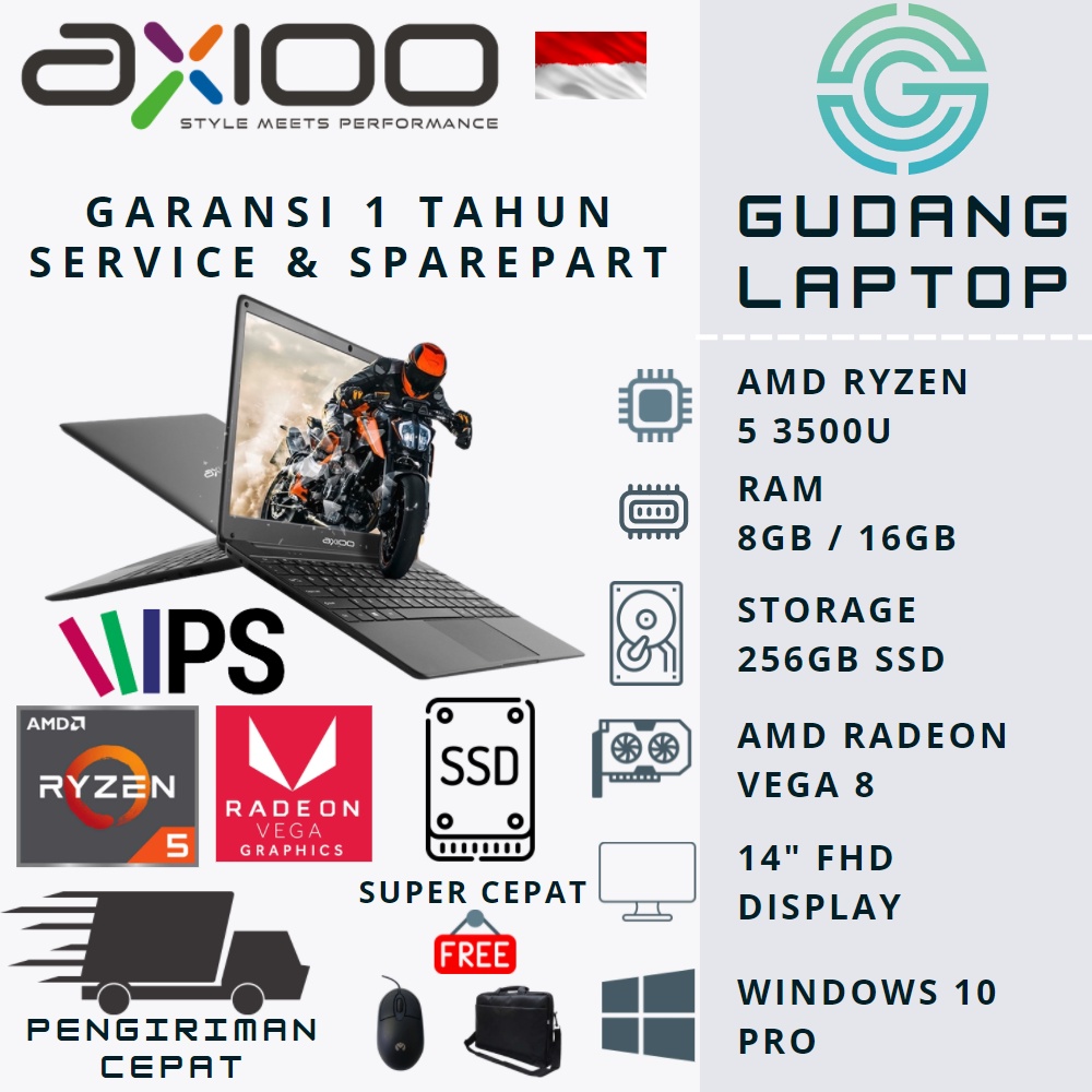 LAPTOP GAMING AXIOO SLIMBOOK 14 S1 AMD RYZEN 5 RAM 8GB 256GB SSD FHD W10PRO GREY