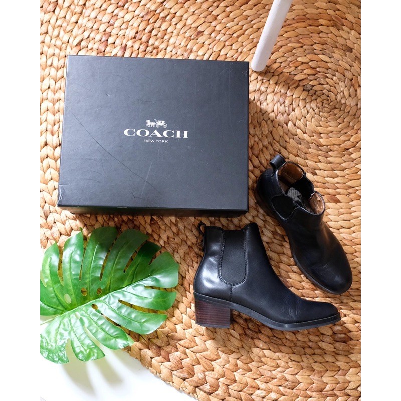 COACH LEATHER BOOTS ANKLE BOOTS WOMEN SHOES BLACK LEATHER BOOTS/SEPATU WANITA