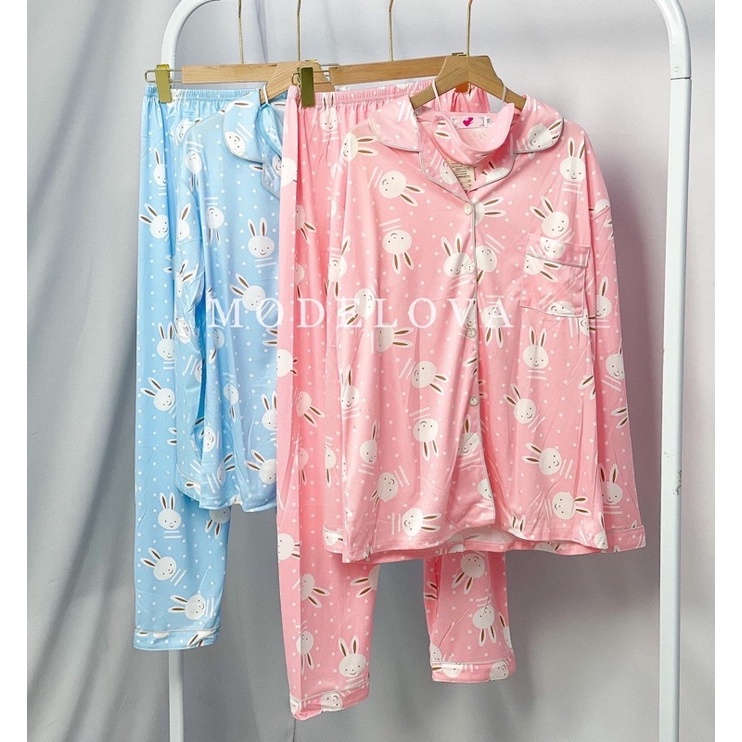 MDLV ~ Set Baju Tidur Bunny Polka PP Set Baju Tidur Piyama Dewasa Celana Panjang Fashion Wanita