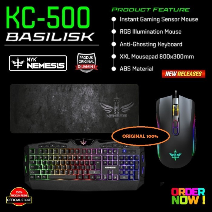 NYK NEMESIS KC-500 / KC 500 / KC500 BASILISK Professional Gaming Combo