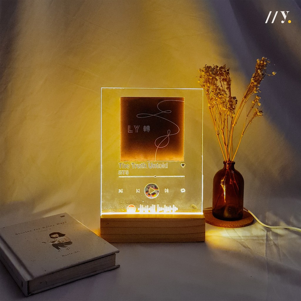 DISC% Custom Acrylic Spotify Art + Stand Kayu LED Premium