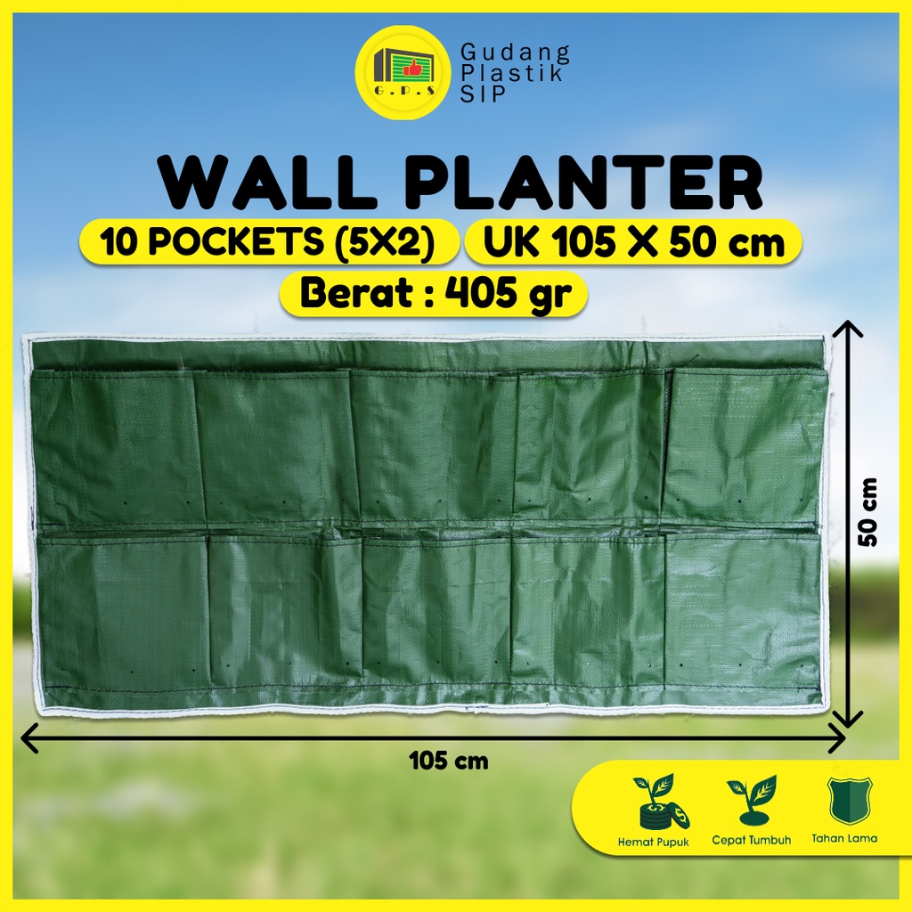 Wall Planter Bag 10 Kantong / Pot Dinding - Hijau / (Horizontal)