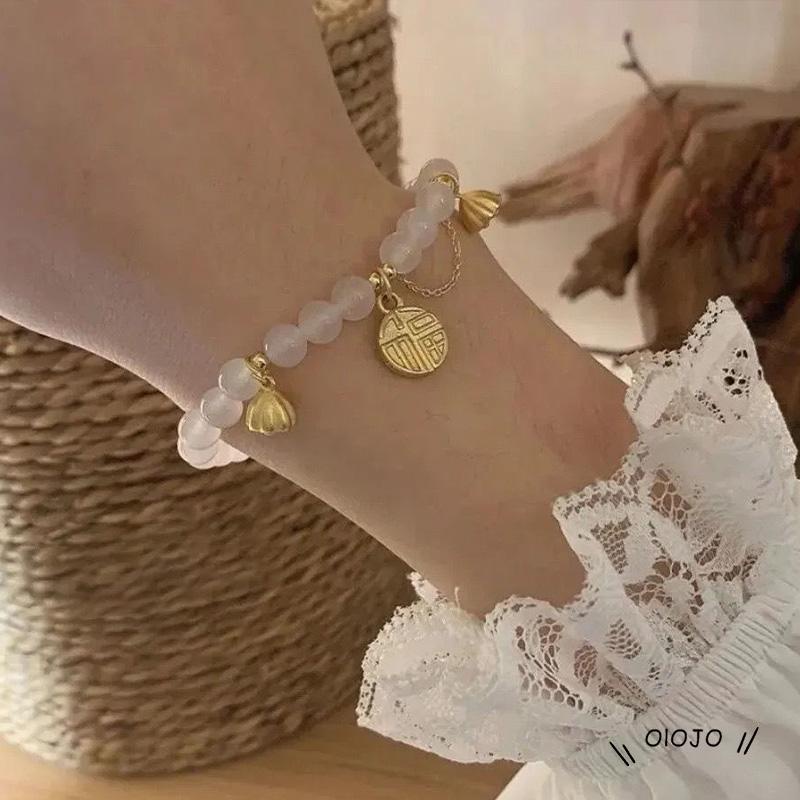 【COD】Gelang Tangan Rantai Aksen Batu Chalcedony Blessing Untuk Wanita