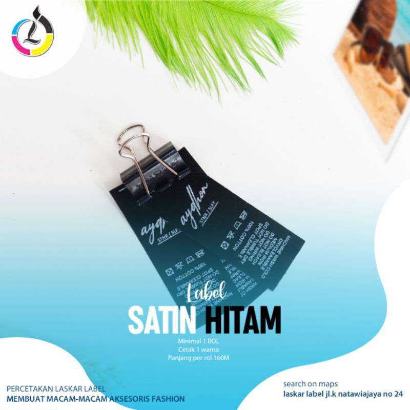 label satin hitam / satin sablon / label baju / label hijab / label washing / label pencucian