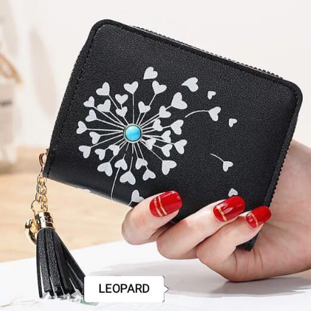 Dompet mini lipat resleting rumbai loves DANDELION bertaburan angin