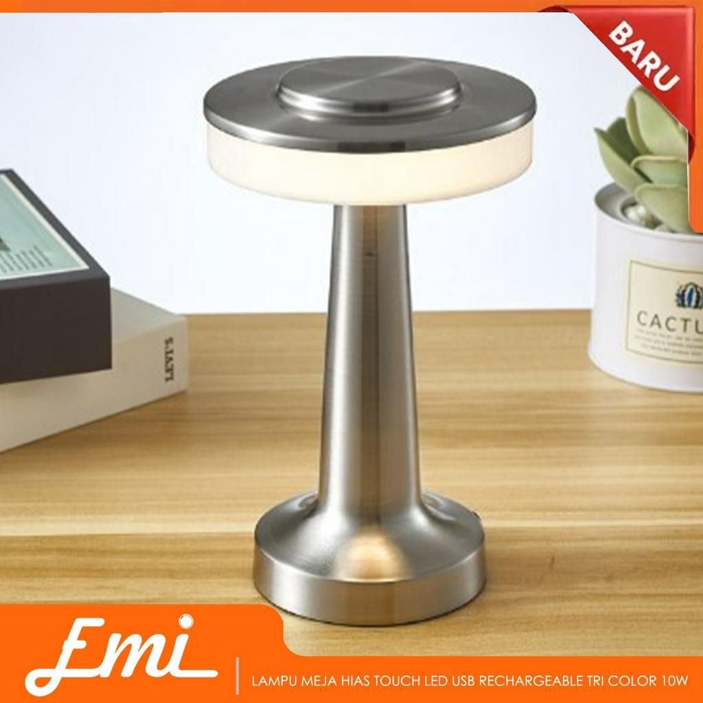 Lampu Meja Hias Touch LED USB Rechargeable Tri Color 10W Lamp