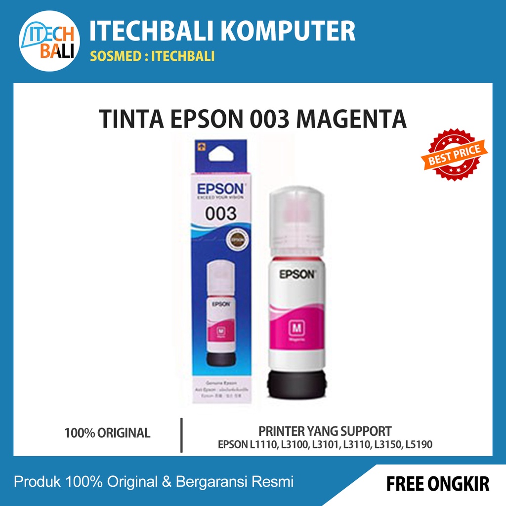 Tinta Printer EPSON 003 CYAN, MAGENTA, YELLOW ORIGINAL | ITECHBALI