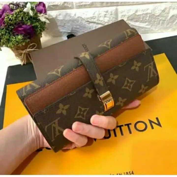 Dompet Lipat lv Wanita Import Bahan Premium.Dompet Tangan Kunci Sodok ( COD )