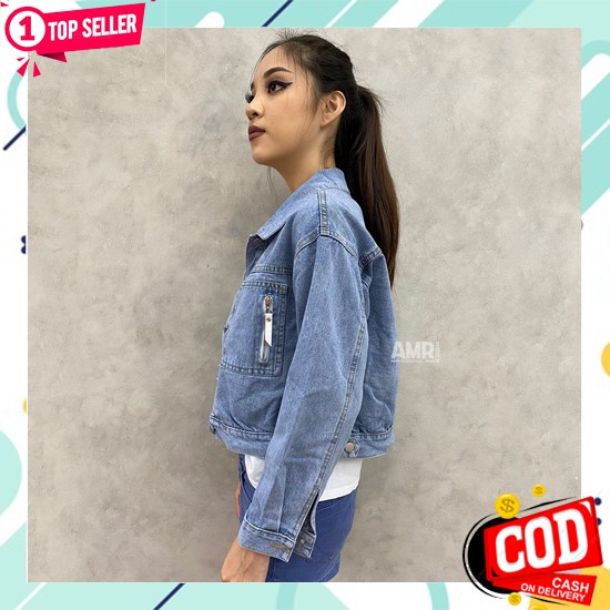 Fd-251 Jaket Jeans Wanita Cewe Rawis Jaket Jins Crop Cewek Denim An296 Fwr - Basic Snow Acid & Snow 
