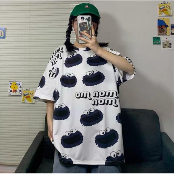 Oversize Tee Tshirt   Model Longgar Untuk Wanita Motif Elmo Nomnom