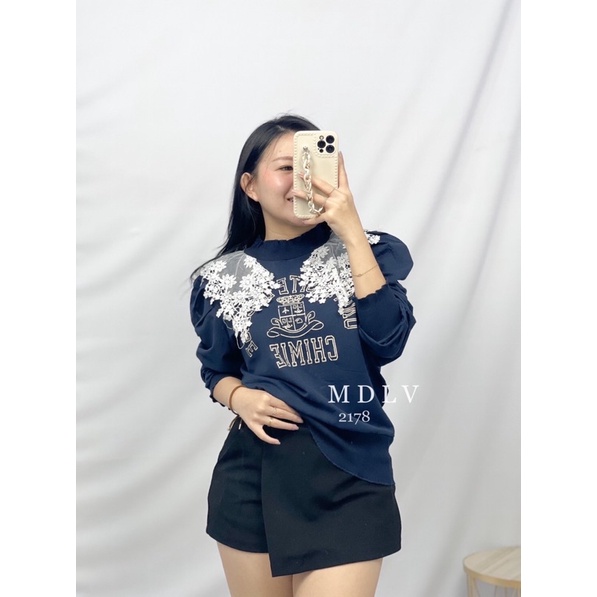 MDLV ~ 2178 FLAVIA LACE SWEATER ATASAN KOREA SWEATER BABYTERRY BLOUSE LACE FASHION IMPORT