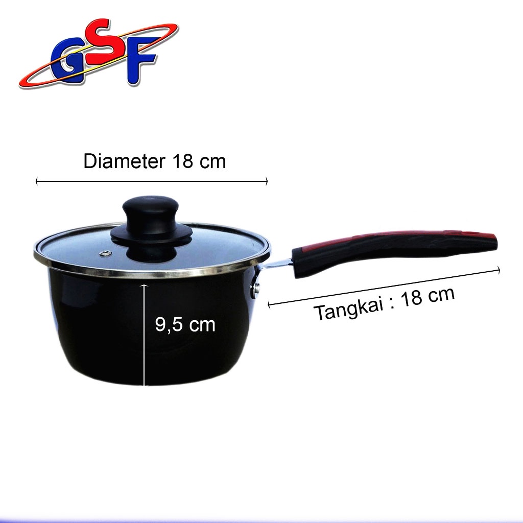 FM - Panci Susu Enamel anti lengket tutup Kaca 18 cm GSF 4018 / Panci rebus anti lengket