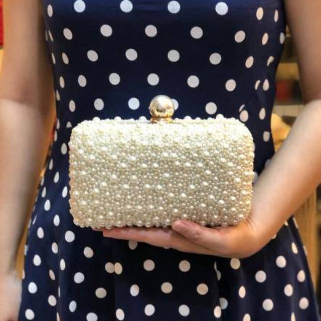 Tas Pesta RACHEL Embellished Pearl Box Clutch