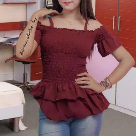 Sabrina Crop Serut | Blouse Jumbo 130 | Crop Top Lengan Panjang Blouse