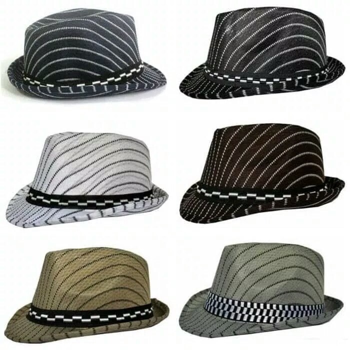 Topi fedora jazz nylon DEWASA strip garis