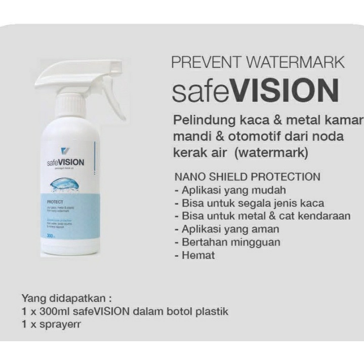 SafeVision 300ml Pencegah Kerak Air Untuk Kaca/Metal Rumah dan Mobil