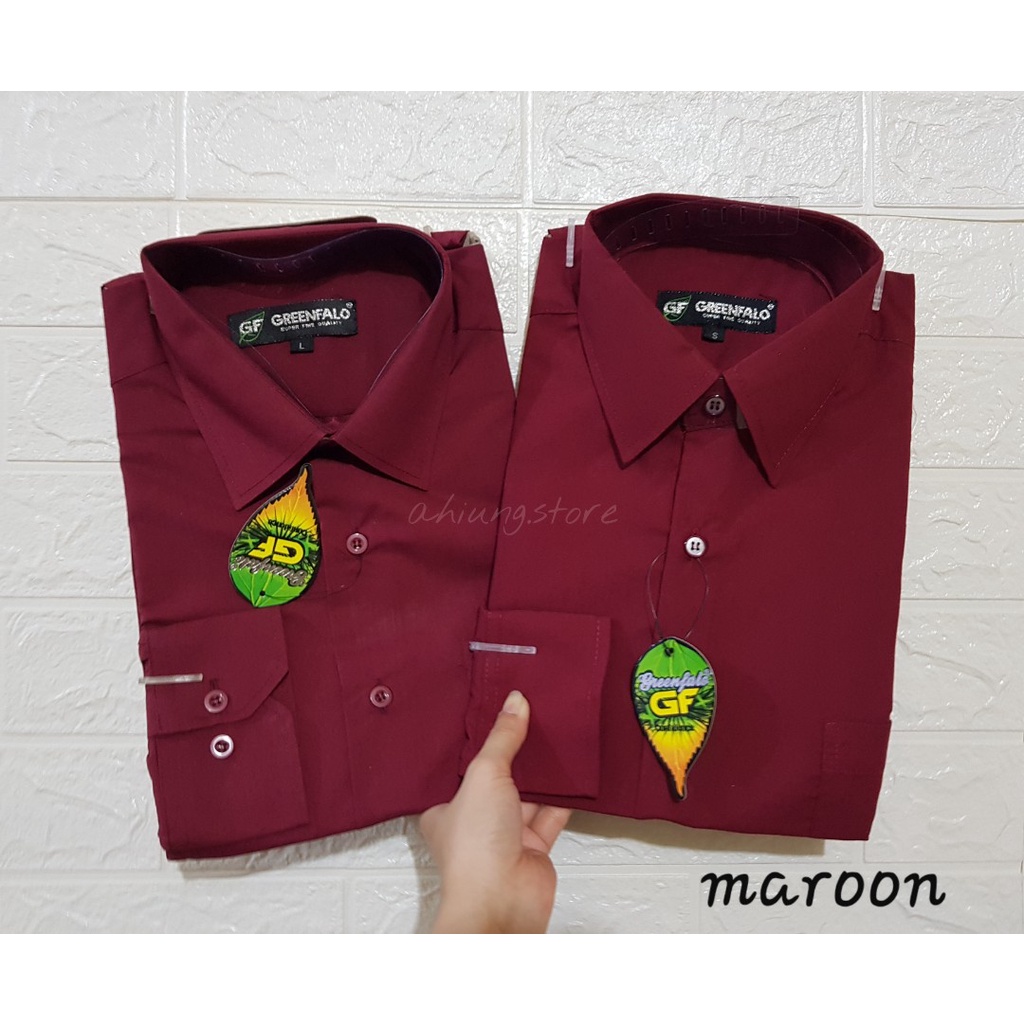 KEMEJA PRIA GREENFALO - KEMEJA POLOS LENGAN PANJANG PRIA WARNA MERAH MAROON