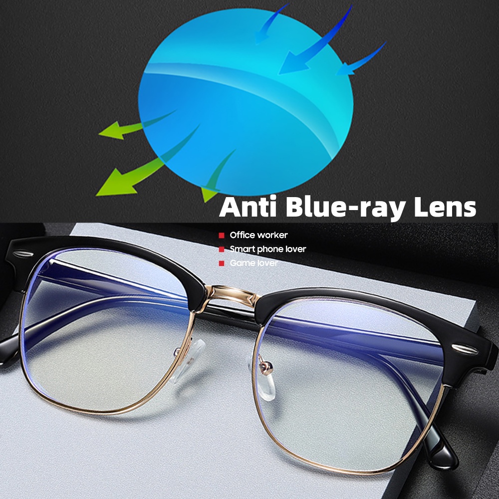 Anti-blue Light Classic Metal Half-frame Flat Glasses For Men and Women