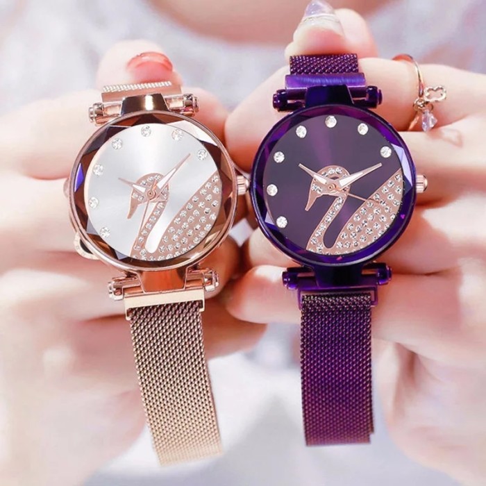 Jam Tangan Wanita Korea Strap Magnet Swarovskiy Angsa Satu Jam Fashion